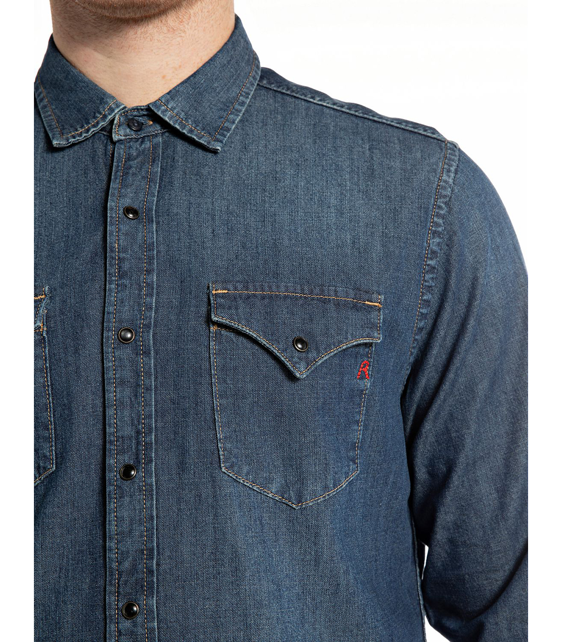 6.5OZ ダメージ加工デニムウエスタンシャツ 詳細画像 ダークブルー 4